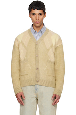 Yellow Hairy Mixed Argyle Cardigan