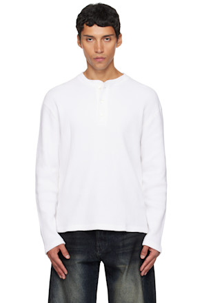 White Waffle Long Sleeve Henley