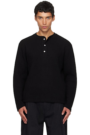 Black Waffle Long Sleeve Henley