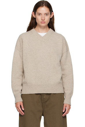 Beige Balla Slouch V-Neck Sweater