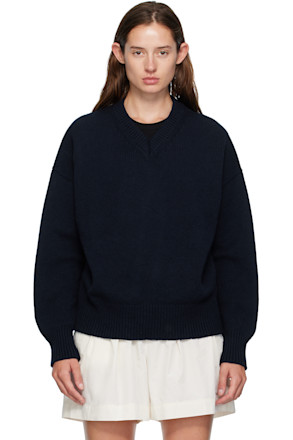 Navy Balla Slouch V-Neck Sweater