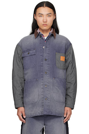 Blue Vintage-Effect Work Coat