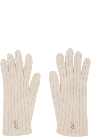 Beige Monogram-Embroidered Wool Gloves