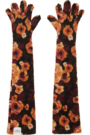 Black & Orange Jacquard Faux-Fur Gloves