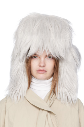 Gray Faux-Fur Aviator Hat