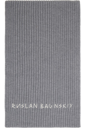 Gray Monogram-Embroidered Wool Scarf