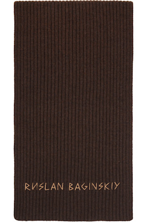Brown Monogram-Embroidered Wool Scarf