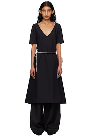 Black Cotton Poplin Midi Dress