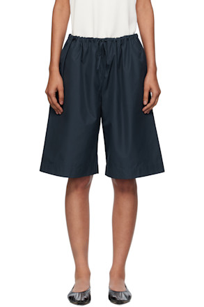 Navy Cotton Poplin Oversized Shorts