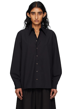 Black Cotton Poplin Oversized Long Sleeve Shirt