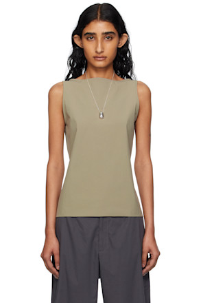 Gray Nylon Spandex Boat Neck Top