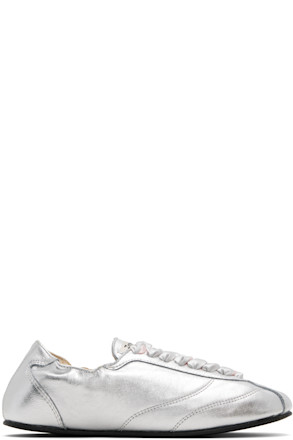 Silver Silk Tennis Sneakers