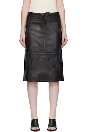 Black Burnished Eddie Leather Midi Skirt