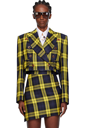 Navy & Yellow Long Sleeve Cut Off Blazer
