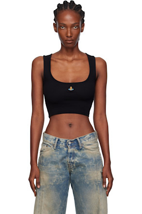 Black Cropped Rib Tank Top