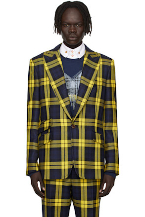 Navy & Yellow One Button Blazer