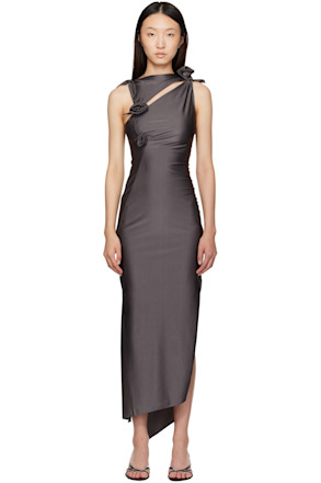 Gray Flower Midi Dress
