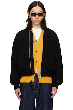 Black Handstitch Knitted Bomber Jacket