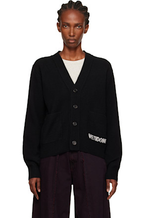 Black Pocket Logo Knit Cardigan