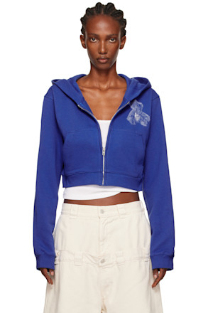 Blue Teddy Bear Slim-Fit Zip-Up Hoodie