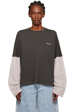 Gray Coding Long-Sleeved Layered T-shirt