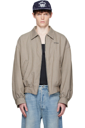 Beige Checkered Bomber Jacket
