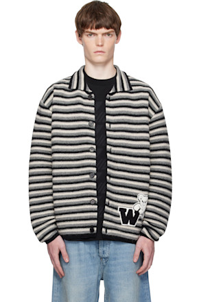 Multicolor Black Stripe Embroidered Cardigan