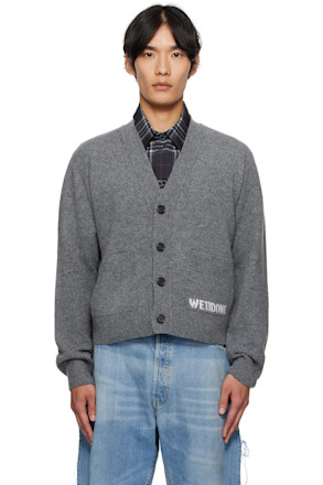 Gray Pocket Logo Knit Cardigan