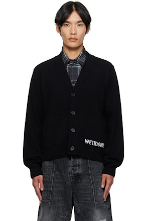 Black Pocket Logo Knit Cardigan
