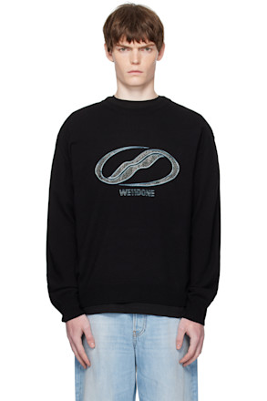 Black Logo Rhinestone Knit Pullover Sweater