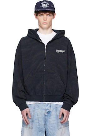 Navy Gothic Logo Printed Hoodie