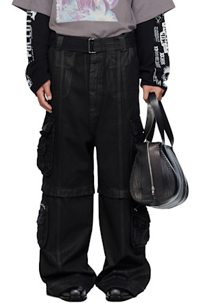 Black Coated Denim Cargo Pants