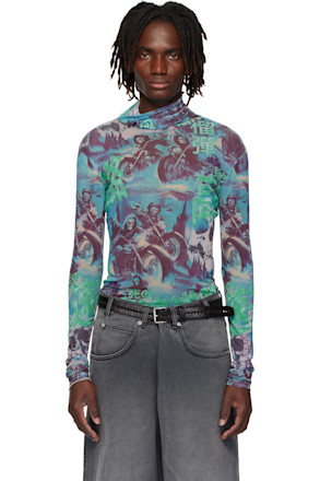 Multicolor Masked Mesh Turtleneck