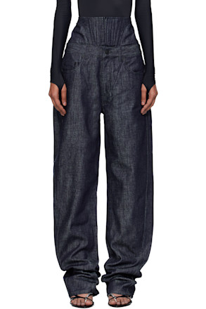 Blue High-Waisted Corset Jeans