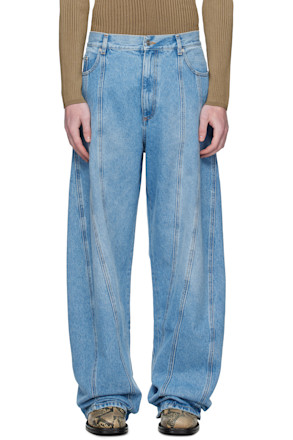 Blue Washed Oversized Spiral Jeans