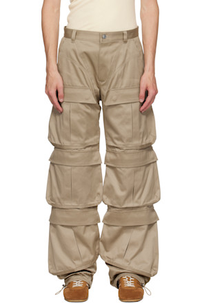 Beige Cinch Strap Cargo Pants