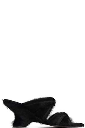 Black Ponyhair Mule Heeled Sandals