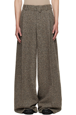 Beige Wide Pleated Trousers