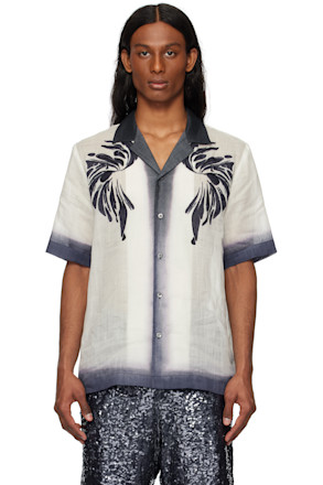 Off-White & Navy Embroidered Shirt