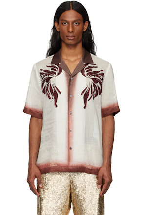 Off-White & Burgundy Embroidered Shirt