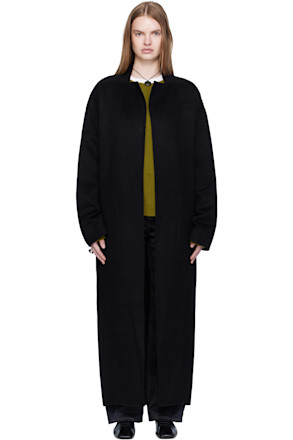 Black Cashmere High-Neck Slim Coat