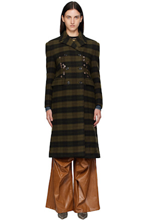Khaki Lacie Check Buttons Coat