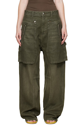 Green Raptor Layered Wide-Leg Jeans