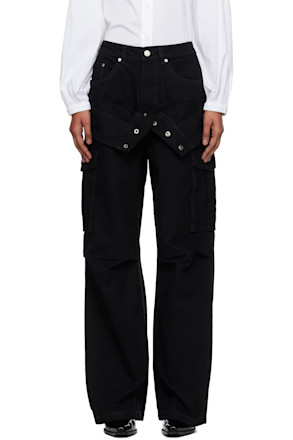 Black Double Waist Work Wide-Leg Cargo Pants