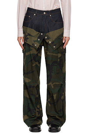 Khaki Camouflage Double Waist Work Wide-Leg Cargo Pants