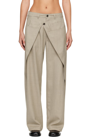Beige Wool Wrap Trousers
