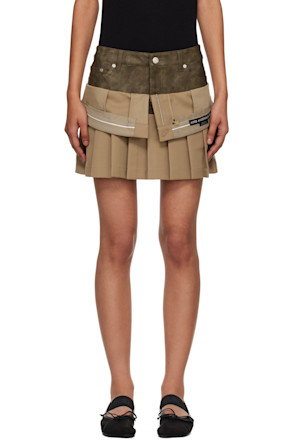 Beige Inside Out Pleats Miniskirt
