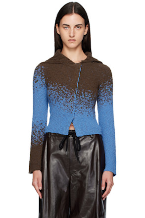 Blue & Brown Flow Jacquard Short Cardigan
