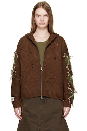 Brown Argyle Fisherman Zip-Up Hoodie