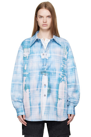 Blue Trompe L'Oeil Printed Check Shirt